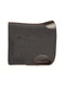 Charcoal wool felt horse saddle pad with dark brown leather reinforcement and cut-out edge detail