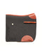 Charcoal grey wool felt ALGUND cut-out saddle pad with cognac brown calf leather trim and fastening straps