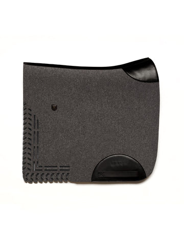 Charcoal grey ALGUND wool felt saddle pad with black calf leather trim and signature cut-out detailing