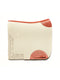 A side-view image of a cream felt horse saddle pad with bright orange leather trim and wear leathers, featuring a laser-cut herringbone border on the back half, isolated on a white background.
