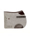 ALGUND cut-out saddle pad, grey wool felt with dark brown calf nappa leather trim, strap close-up angle