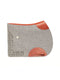 Pure wool felt cut-out saddle pad in light grey with cognac leather trim and without strap