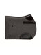 Charcoal grey wool felt cut-out saddle pad with dark brown calf nappa trim, with strap