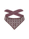 Burgundy silk dog bandana with reflective geometric triangle print, front view crossed straps