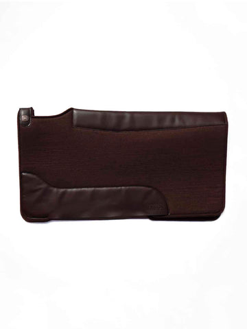 BOSCO padded dark brown saddle pad with brown leather, ideal for riding sessions.