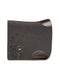 Sustainable dark grey wool felt saddle pad showing artisanal cut-outs and dark leather details.
