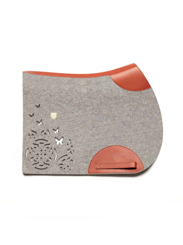 Without straps, Farfalla show jumping saddle pad ca.8mm silvergrey cognac leather trim BL51cm H47cm