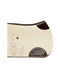 FARFALLA white felt jumping saddle pad with brown leather accents, clean no-strap finish