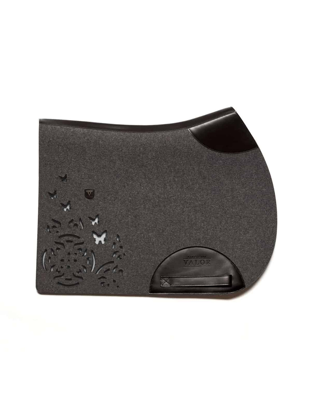 Anthracite FARFALLA jumping pad with black leather edges, clean and minimal without side straps