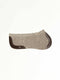 Grey felt half saddle pad with dark brown trim, curved profile, and contoured ergonomic design.