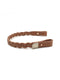 A light cognac, hand-braided calf leather horse browband with looped ends and a gold "V" logo emblem.