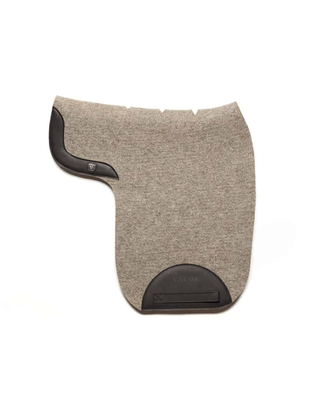 Grey wool felt saddle pad with black calf nappa leather trim and seamless back curve for horse comfort
