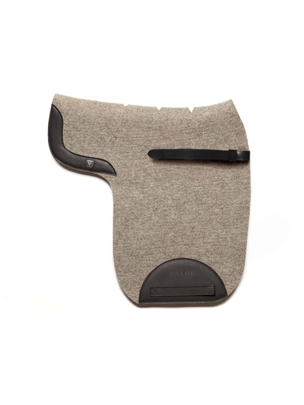 MOENA natural grey wool felt saddle pad with black calf leather trim and seamless ergonomic design