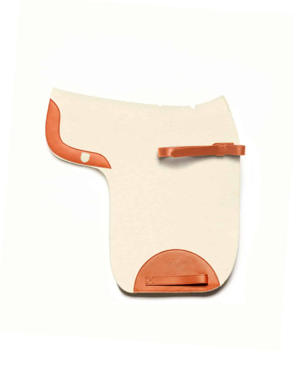 MOENA natural white wool felt saddle pad with cognac leather trim, dressage with straps