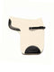 White natural wool felt saddle pad with black calf nappa leather trim and removable black leather strap