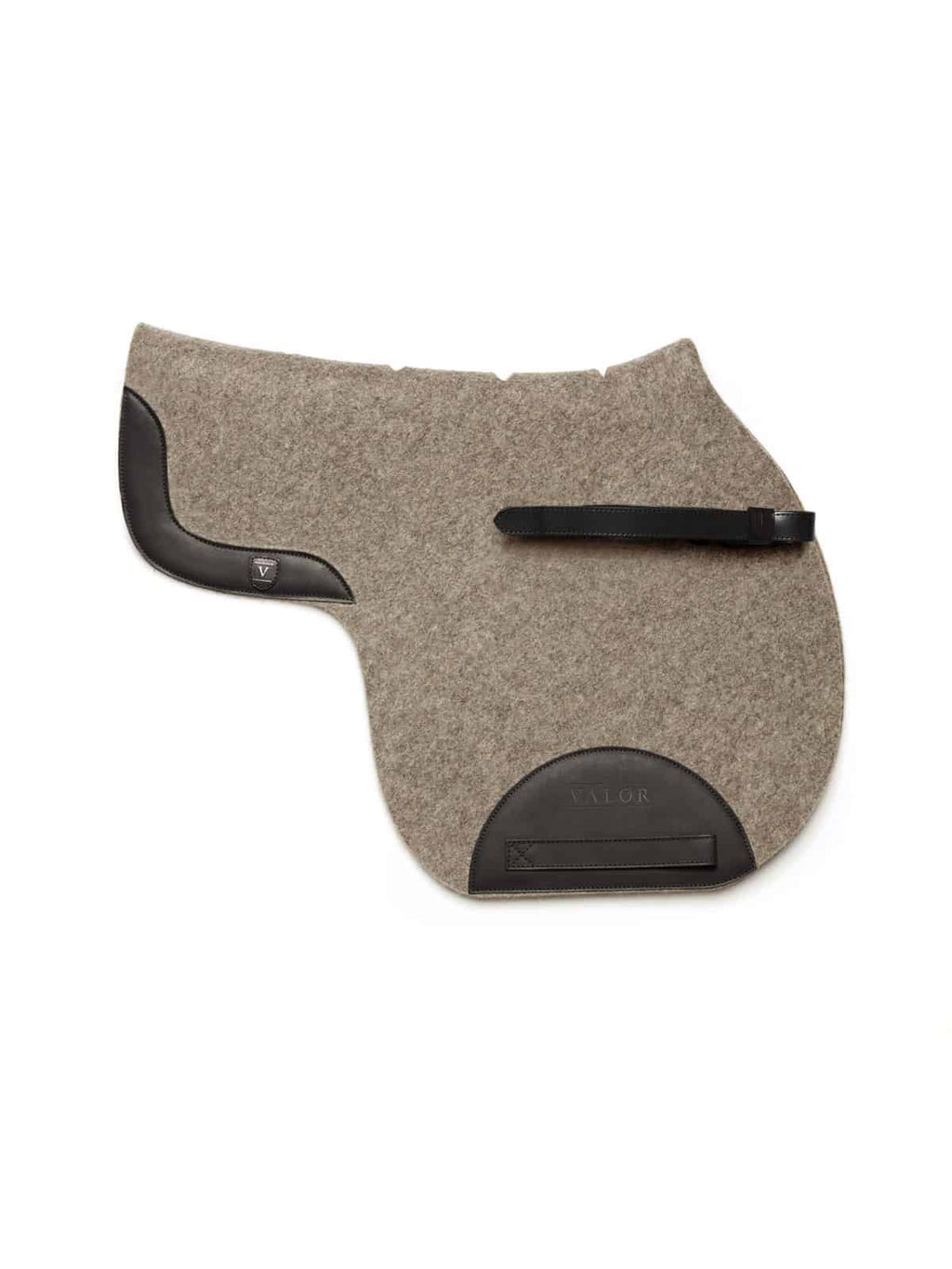MOENA grey wool felt saddle pad with black calf leather trim for breathable horse comfort