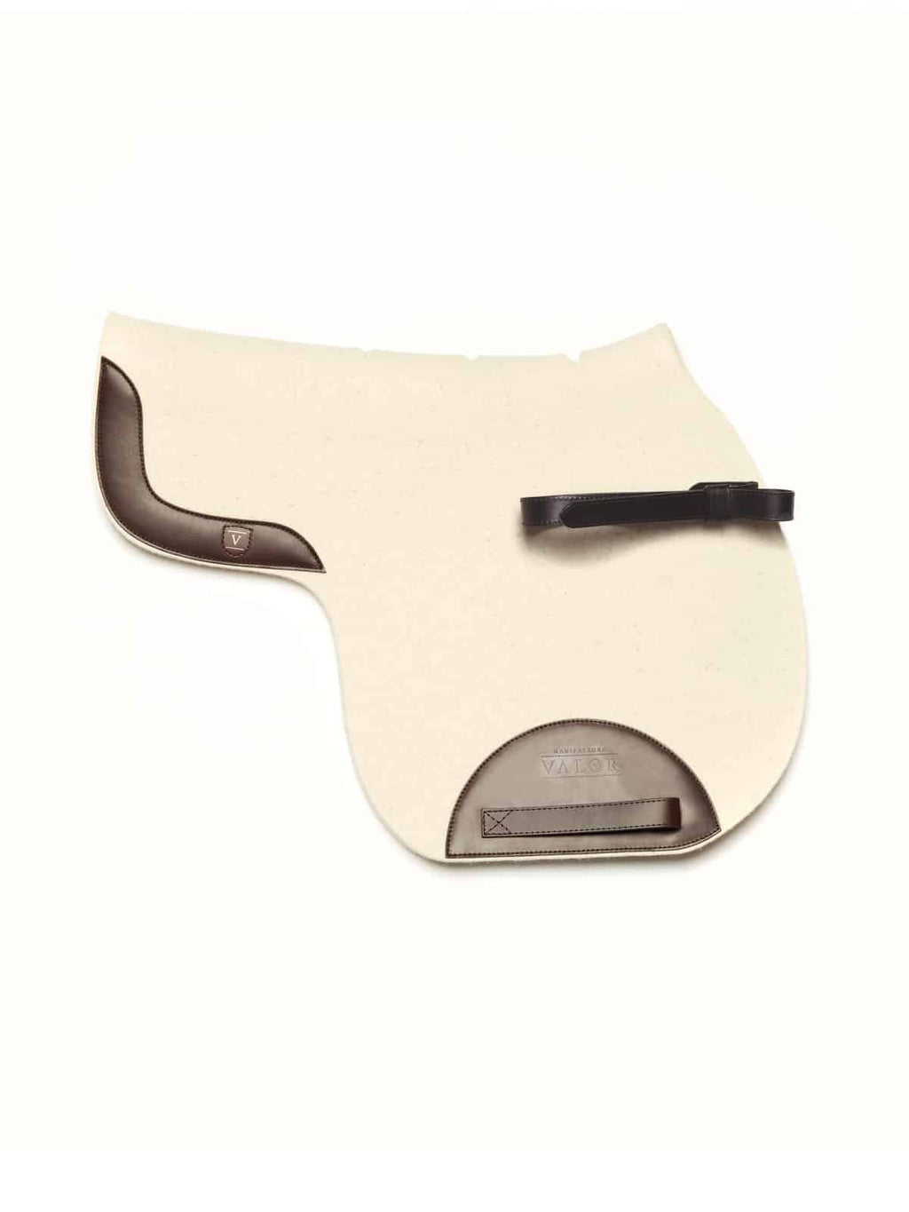 MOENA equestrian saddle pad show jumping natural white wool felt, brown leather, with side straps