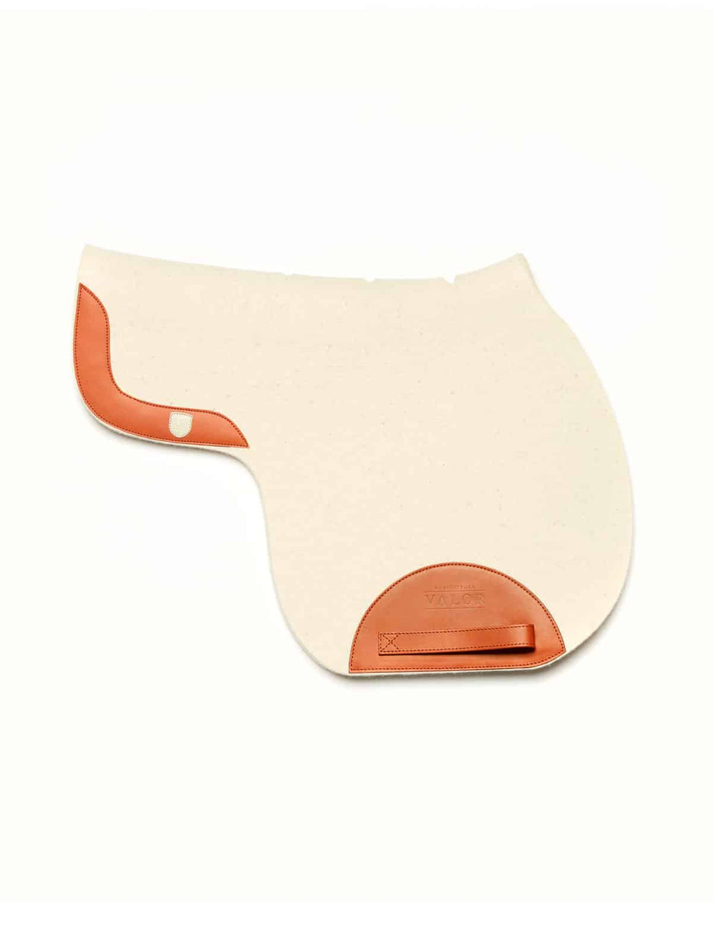 MOENA Cream wool felt horse saddle pad with tan leather trim and seamless spinal fit