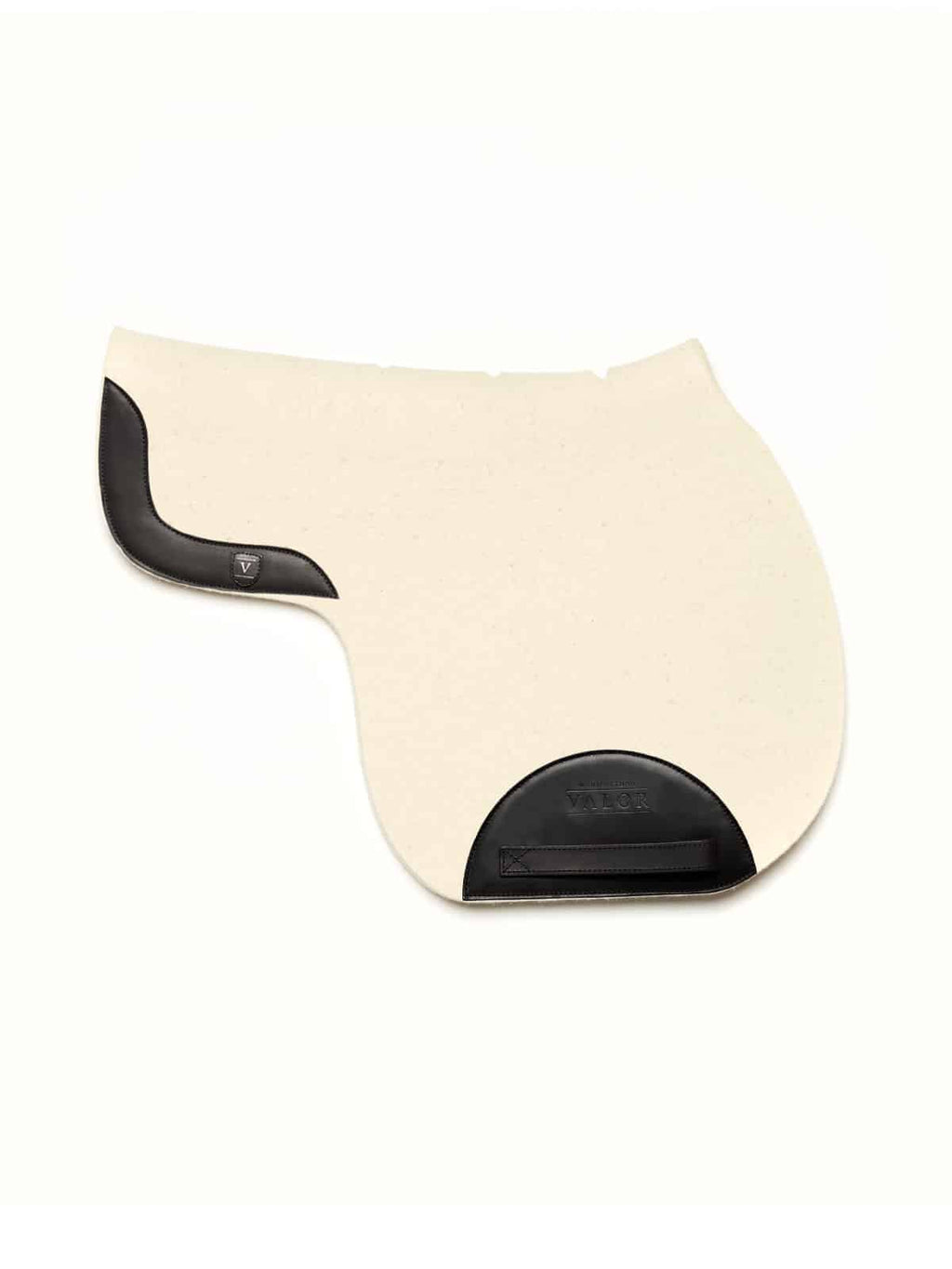 MOENA show jumping saddle pad natural white wool felt black leather trim seamless back no straps