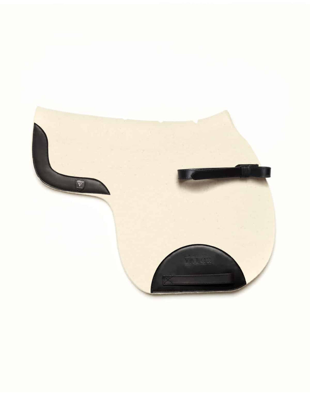 MOENA wool felt show jumping saddle pad natural white black leather trim with straps comfort fit