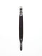 A black hand-knotted macramé rope dog collar from Manifattura VALOR featuring dark brown leather details, a silver roller buckle, and white stitched triangular accents.