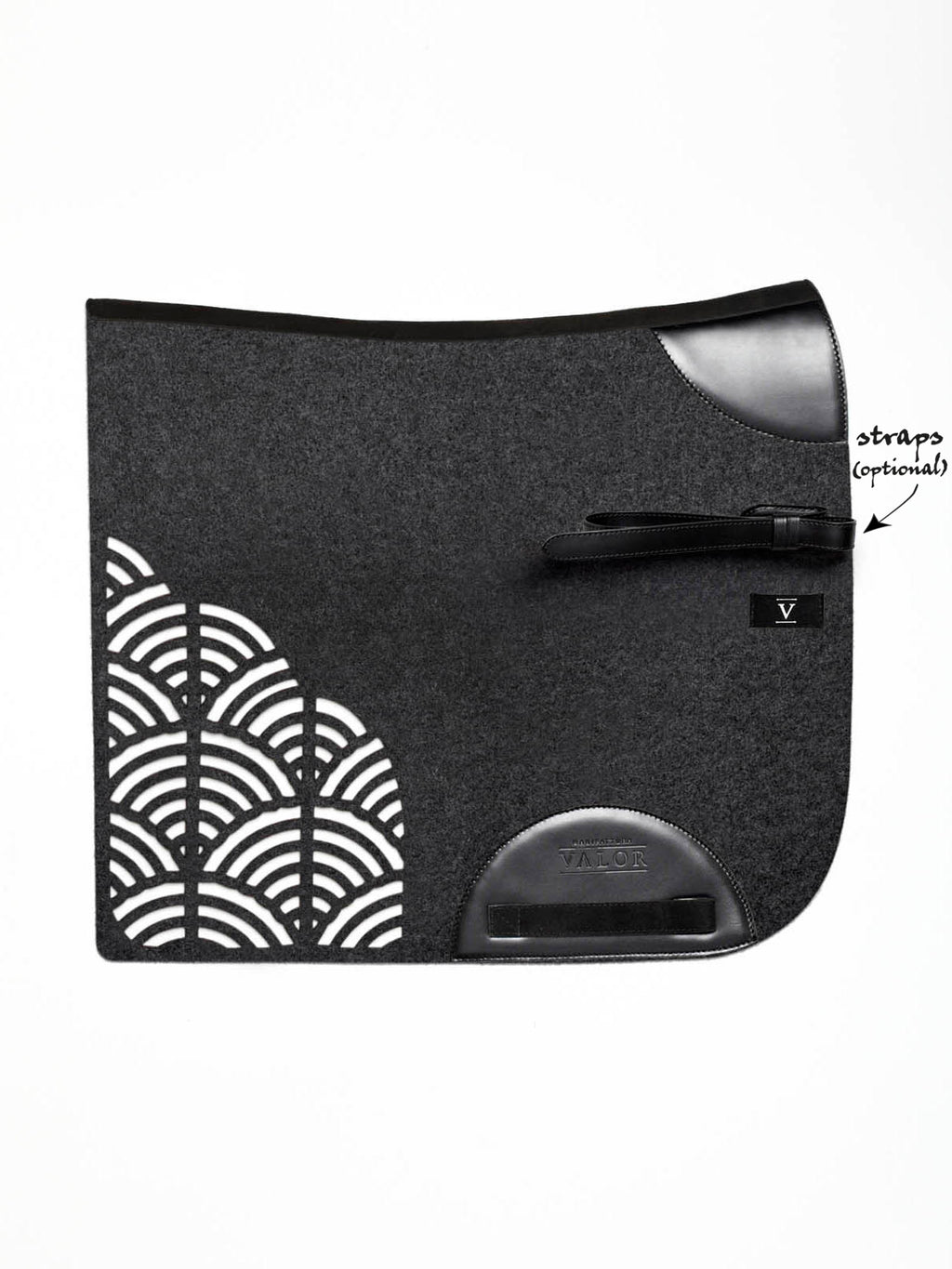 strap-free STERZING horse pad, anthracite with black leather, elegant design.