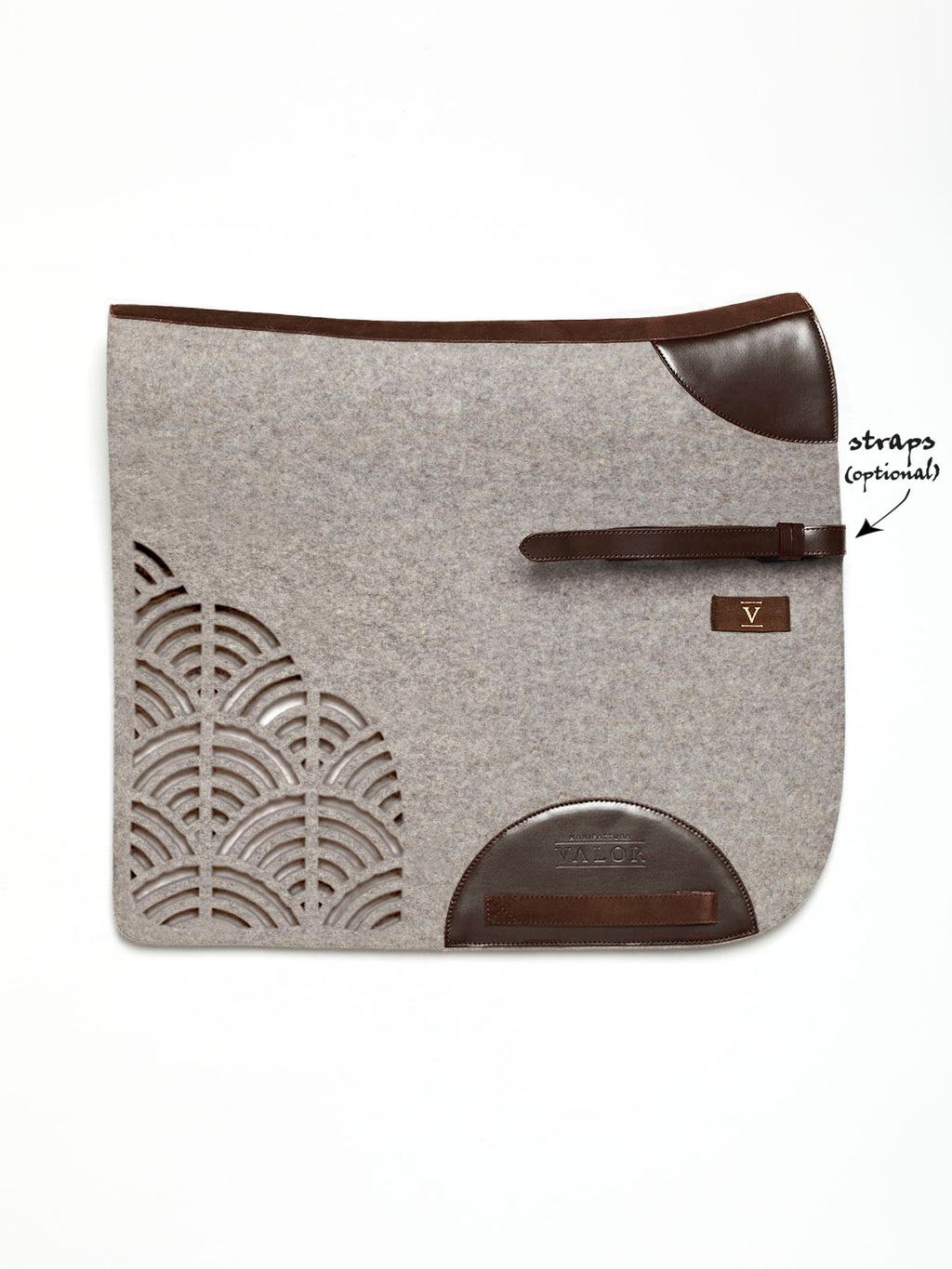 Durable STERZING horse pad, silvergrey tone with brown leather detailing, strapless.