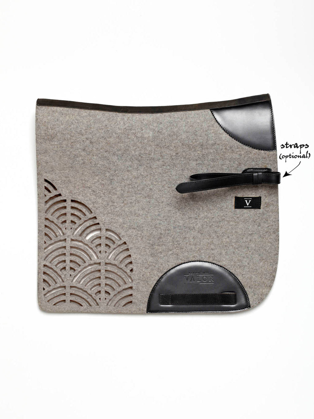 Manifattura Valor STERZING dressage pad, silvergrey with black leather, no straps.