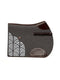 Strap-equipped STERZING horse pad, anthracite color, brown leather trim, for show jumping.