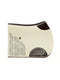 Natural white jumping saddle pad by Manifattura Valor, brown leather edges, no straps.