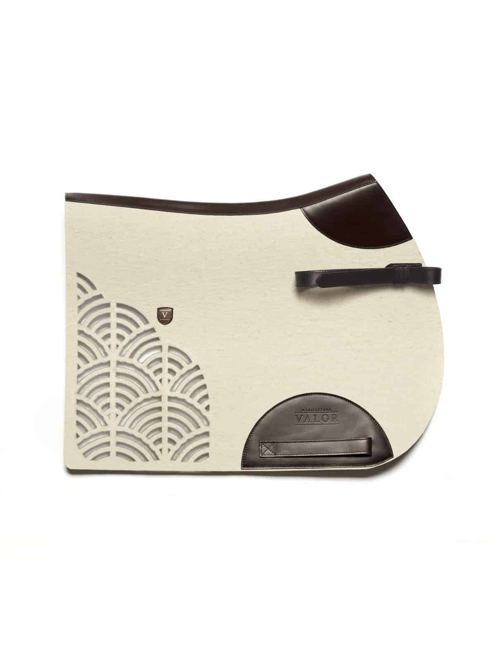 STERZING horse pad, natural white with brown leather trim, 51x47 cm, includes straps.