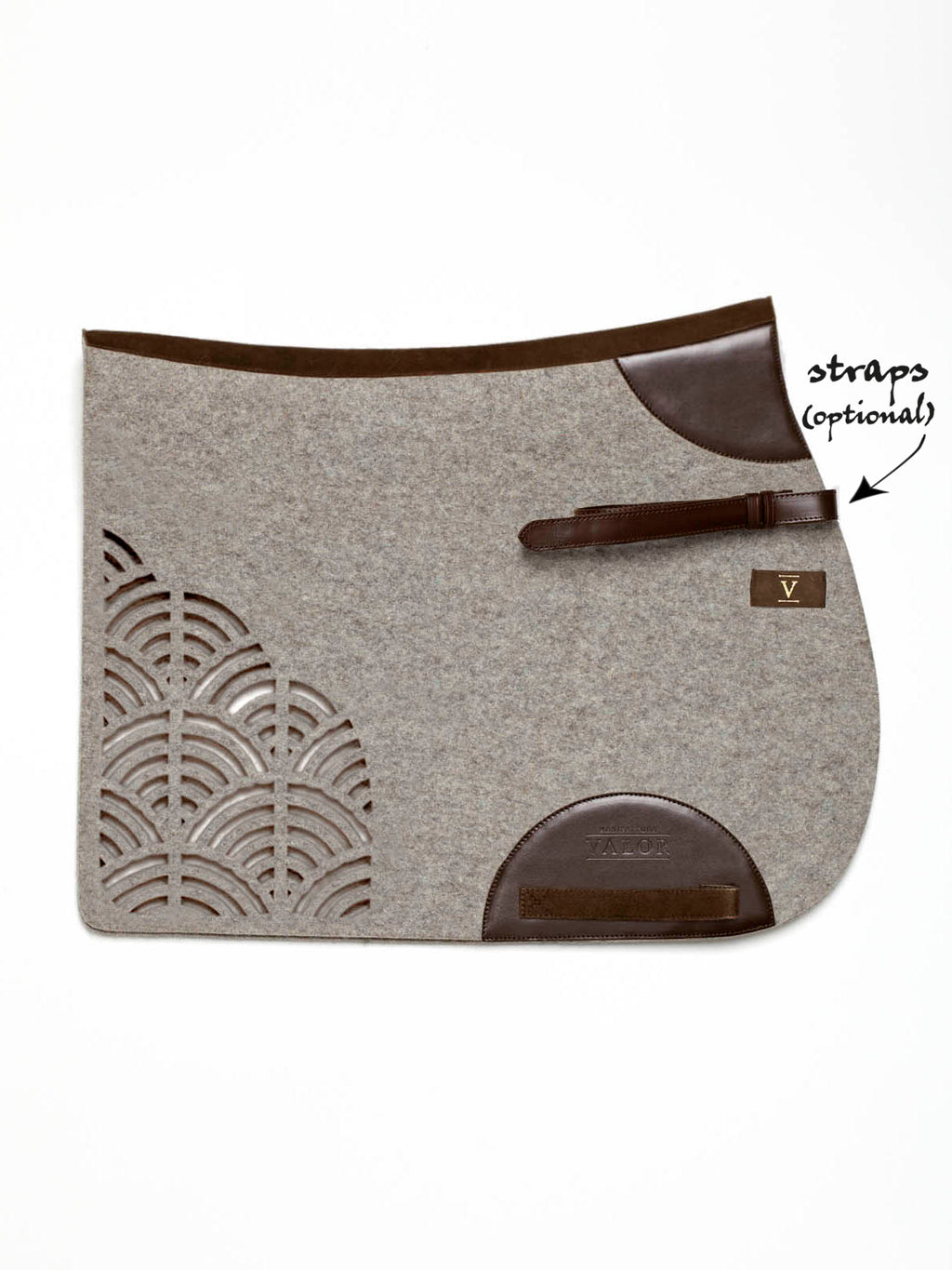 Durable STERZING horse pad, silvergrey with brown leather borders, jumping model.