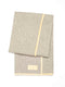 Manifattura Valor folded wool blanket in grey herringbone weave with cream leather trim and logo label.