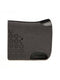 Charcoal wool felt saddle pad with black leather trim and triangle cut-out pattern.