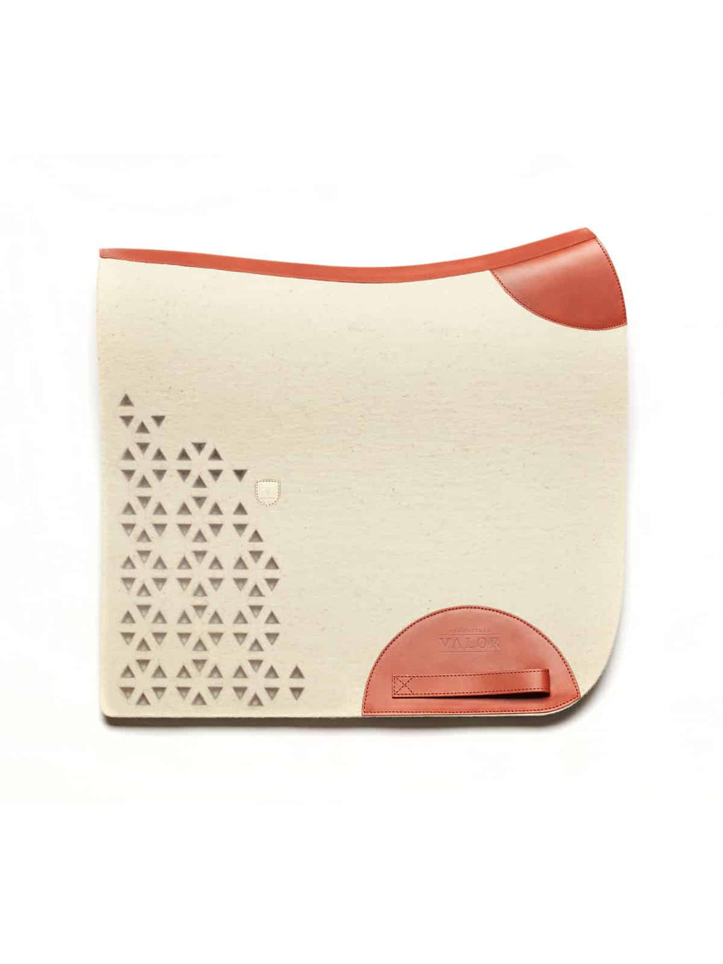 TRAMIN cream wool felt saddle pad with tan leather trim and triangle cut-out pattern