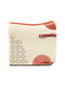 A side-view image of a cream-colored felt horse saddle pad with bright tan leather wear leathers and trim, featuring a decorative laser-cut triangle pattern and a girth strap, isolated on a white background.