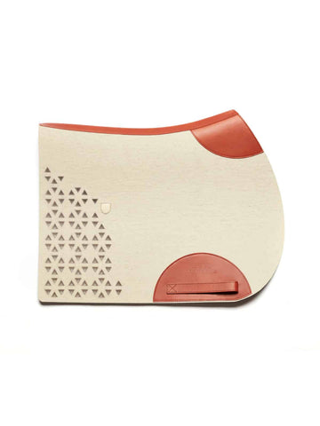 100% pure wool felt saddle pad with tan calf leather trim and ergonomic horse-back profile.