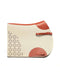 Cream wool felt saddle pad with tan leather trim and geometric cut-out design for horses.
