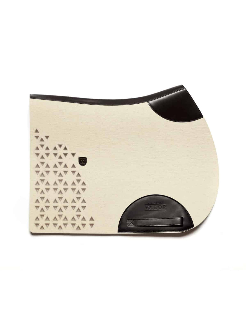 TRAMIN felt saddle pad featuring cream finish, black leather details and geometric cut-out accents