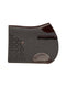 Charcoal grey felt horse saddle pad with dark brown leather panels and geometric cut-out design.