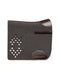 Grey wool felt saddle pad with brown leather corner pieces, an adjustable top strap, and diamond cut-outs. 