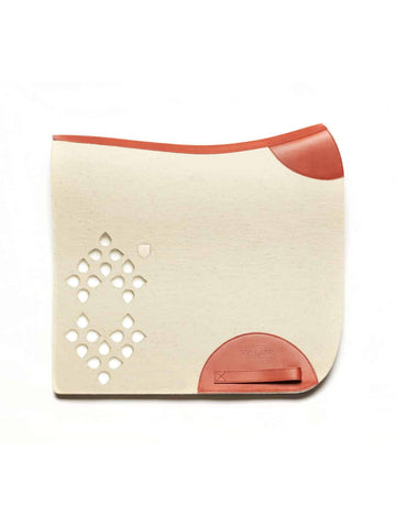 Elegant natural white dressage saddle pad with cognac leather WOLKENSTEIN, no straps