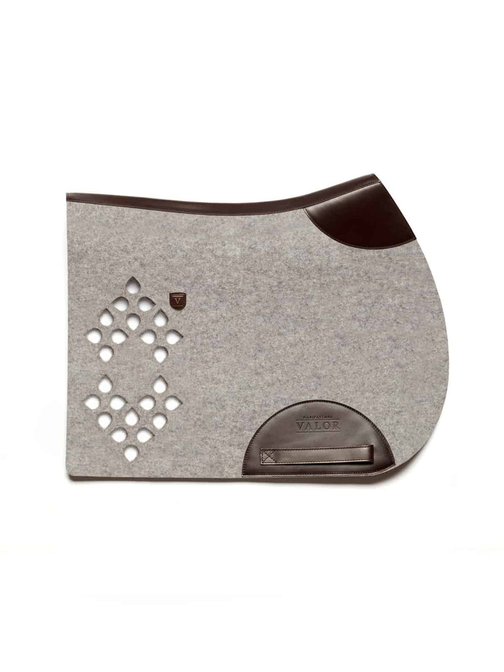 Silvergrey WOLKENSTEIN show jumping pad with rich brown leather trim, 51x47 cm, no straps