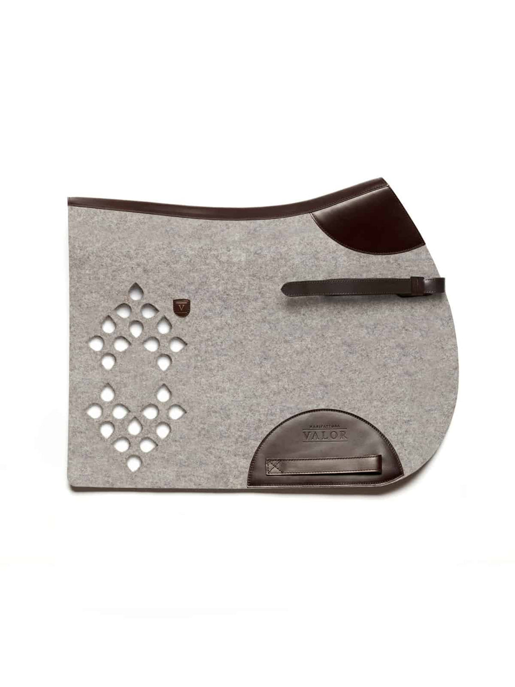 WOLKENSTEIN show jumping saddle pad in silvergrey with brown leather, side straps, perfect for active horses