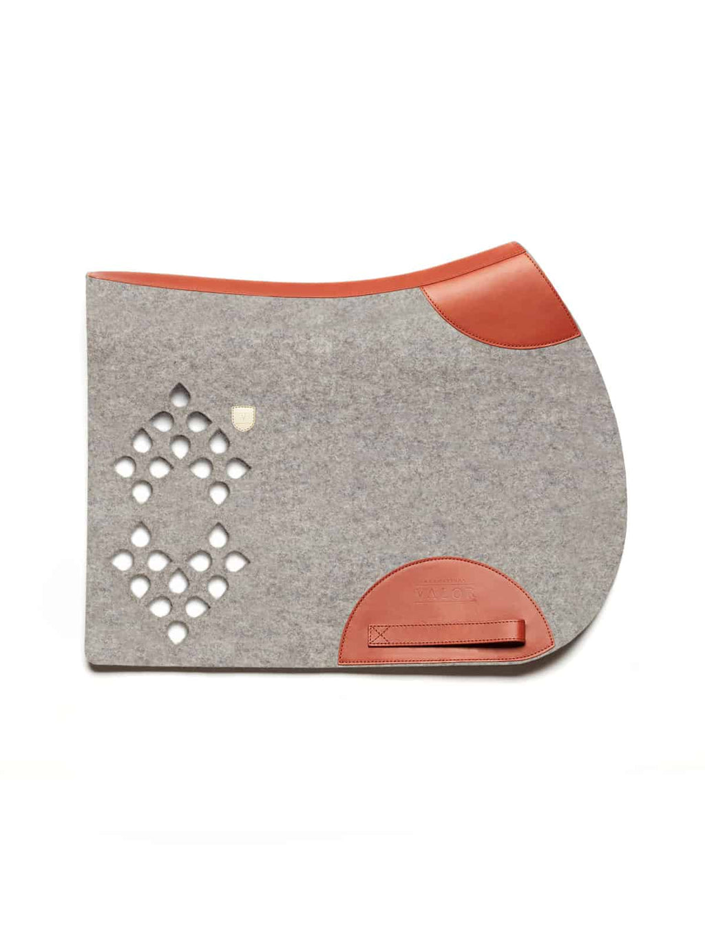 Premium silvergrey saddle pad featuring cognac leather edging, WOLKENSTEIN show jumping fit