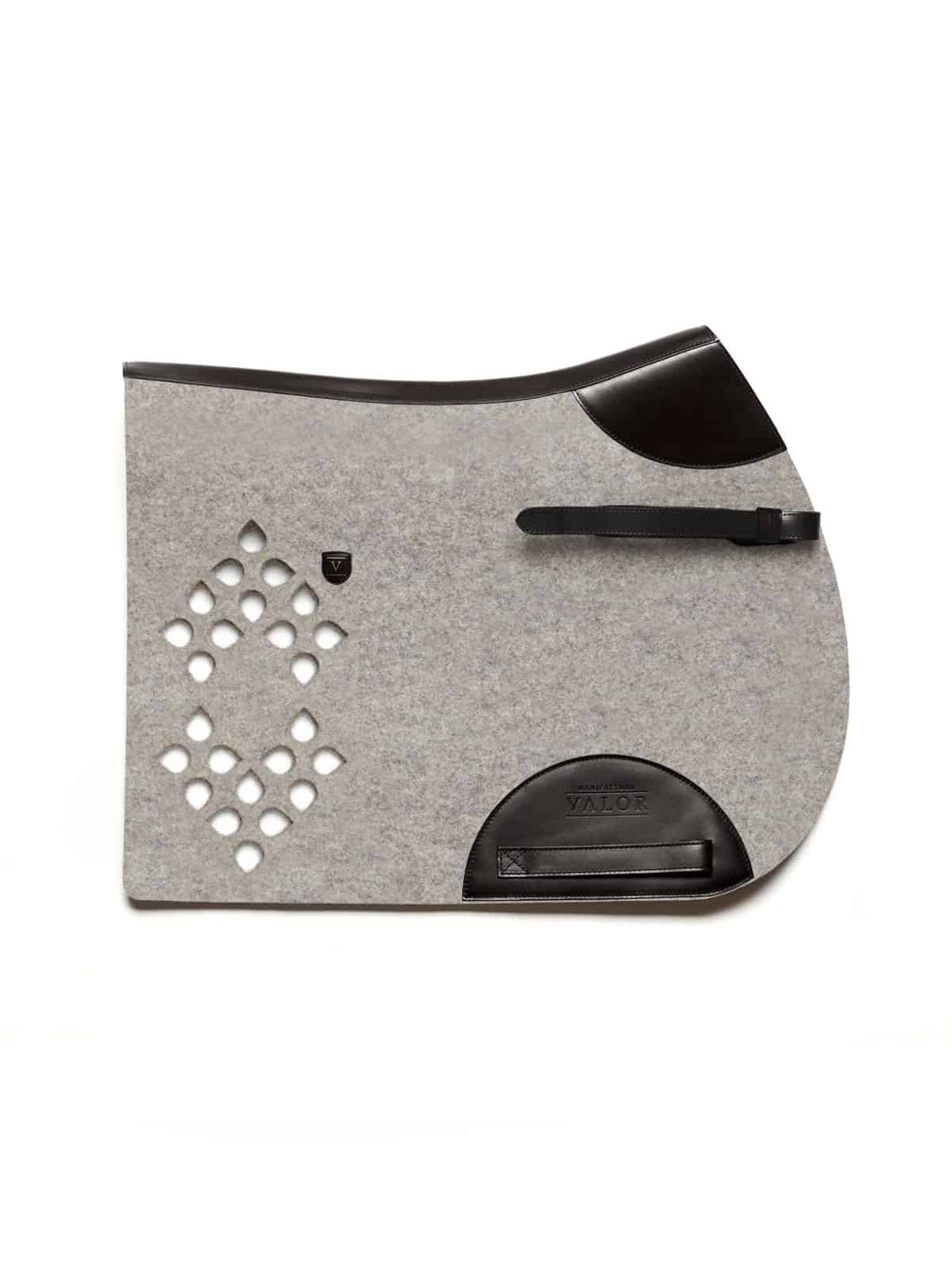 Show jumping saddle pad WOLKENSTEIN, silvergrey 8mm foam, black leather, with side straps