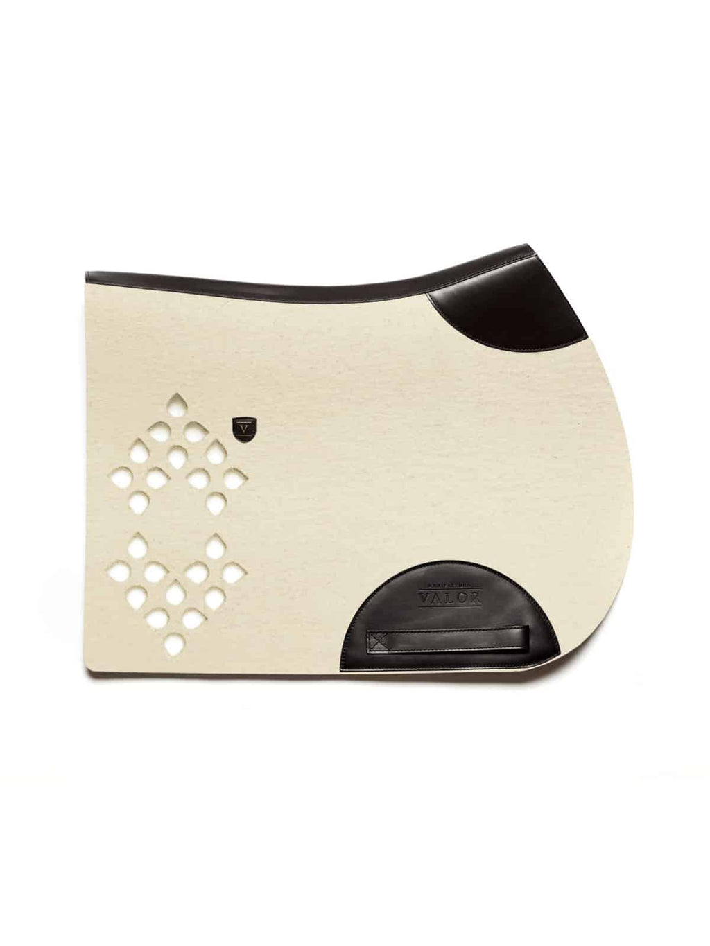 Natural white show jumping saddle pad WOLKENSTEIN with black leather finish
