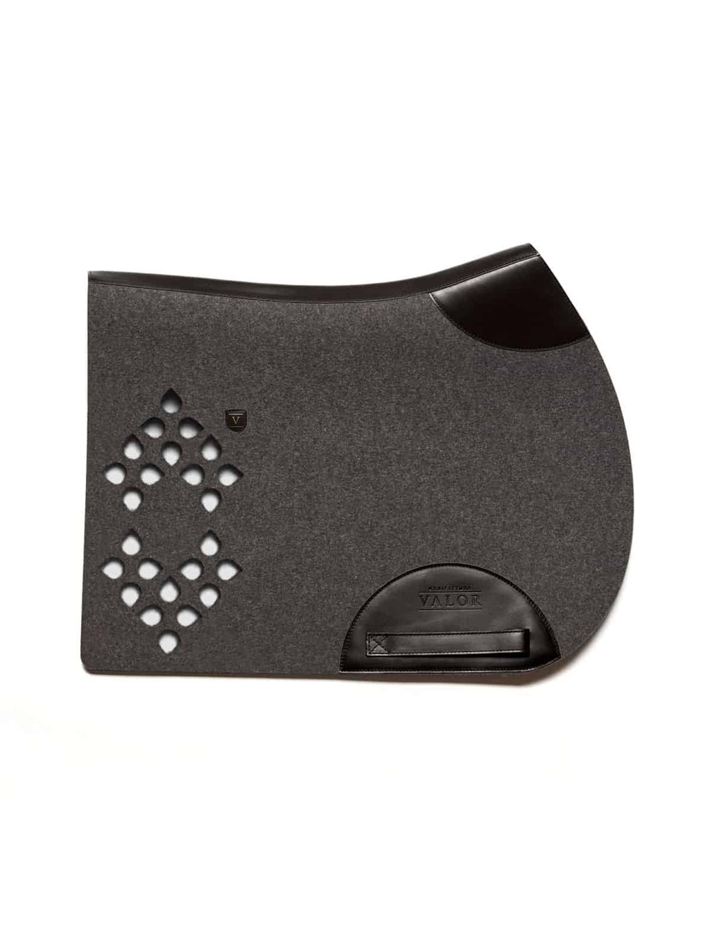 Show jumping saddle pad anthracite with black leather by WOLKENSTEIN, 51x47 cm