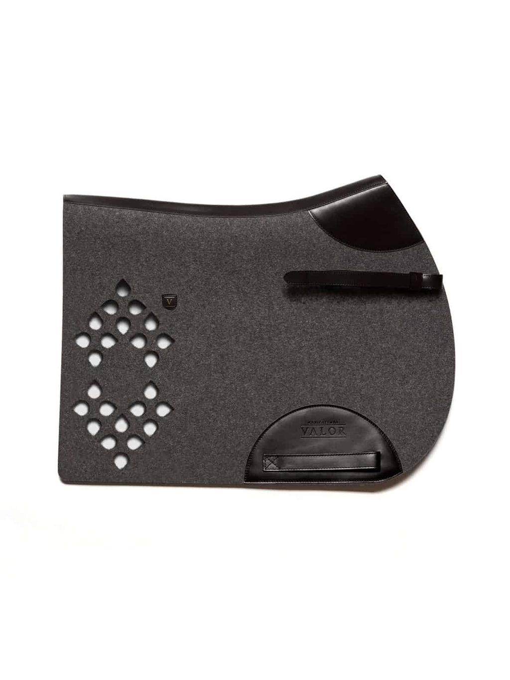 WOLKENSTEIN saddle pad anthracite with black leather and side straps, show jumping 51x47 cm