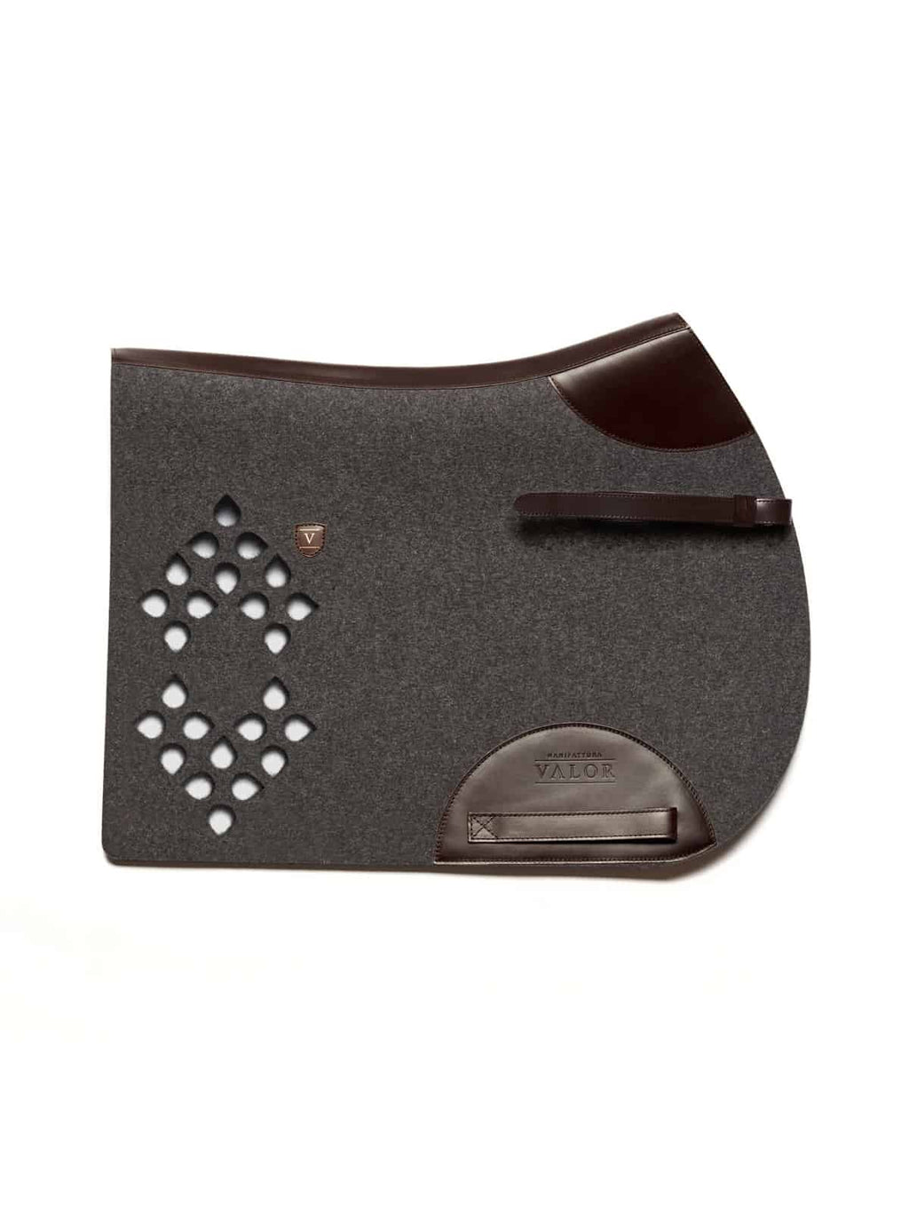 Dynamic anthracite saddle pad with brown leather and side straps by WOLKENSTEIN for jumping